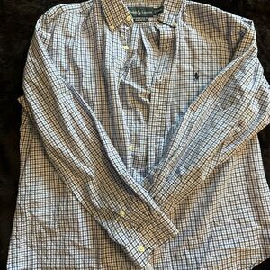 Ralph Lauren Men's Blue and White Plaid Shirt